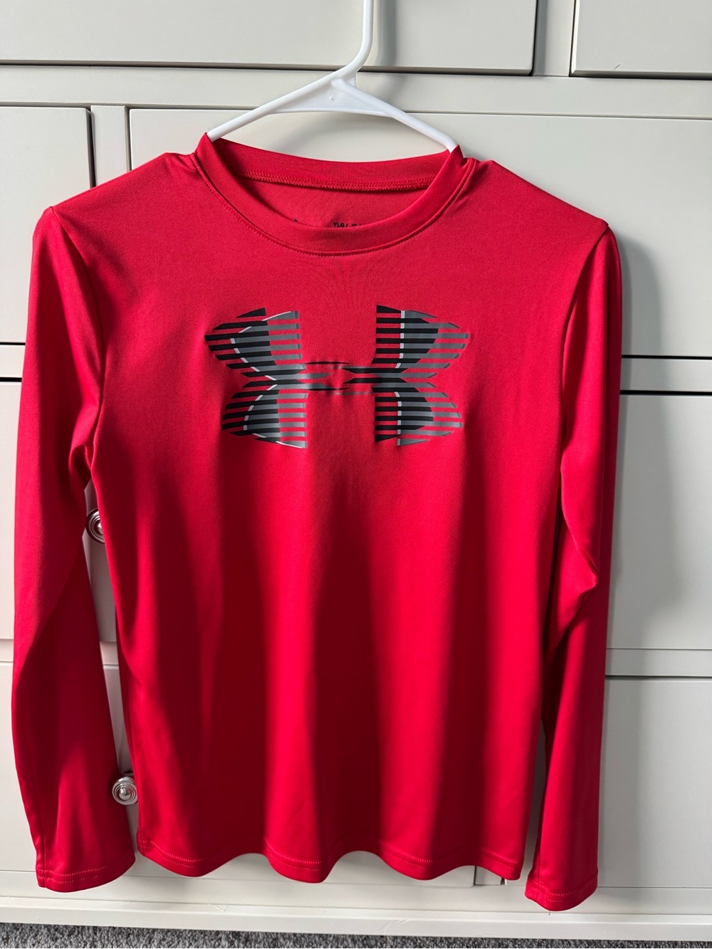 Under Armour Kids Red Long-Sleeve Performance Tee with Striped Logo